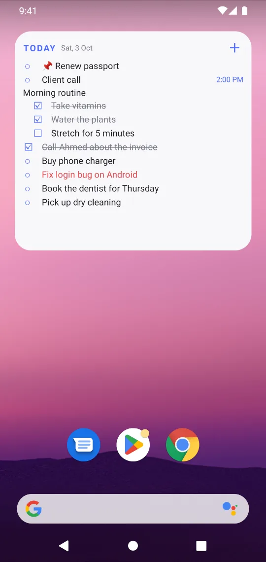 Home-screen widget showing today's notes.